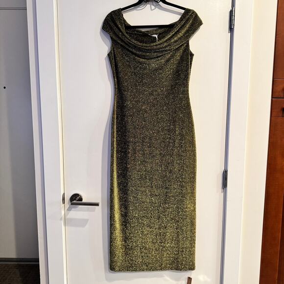 New Reformation Jamen Knit Dress Gold Off The Shoulder Two Way Sleeve Sz M - Picture 6 of 13